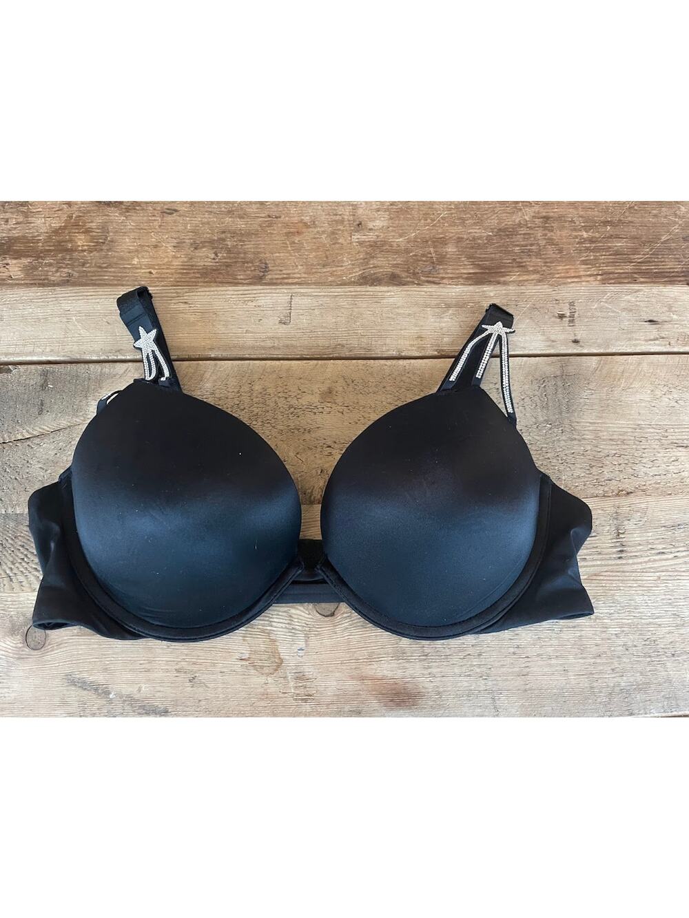Victoria's Secret Black Starburst Bling 36C Very Sexy Push Up Bra VS